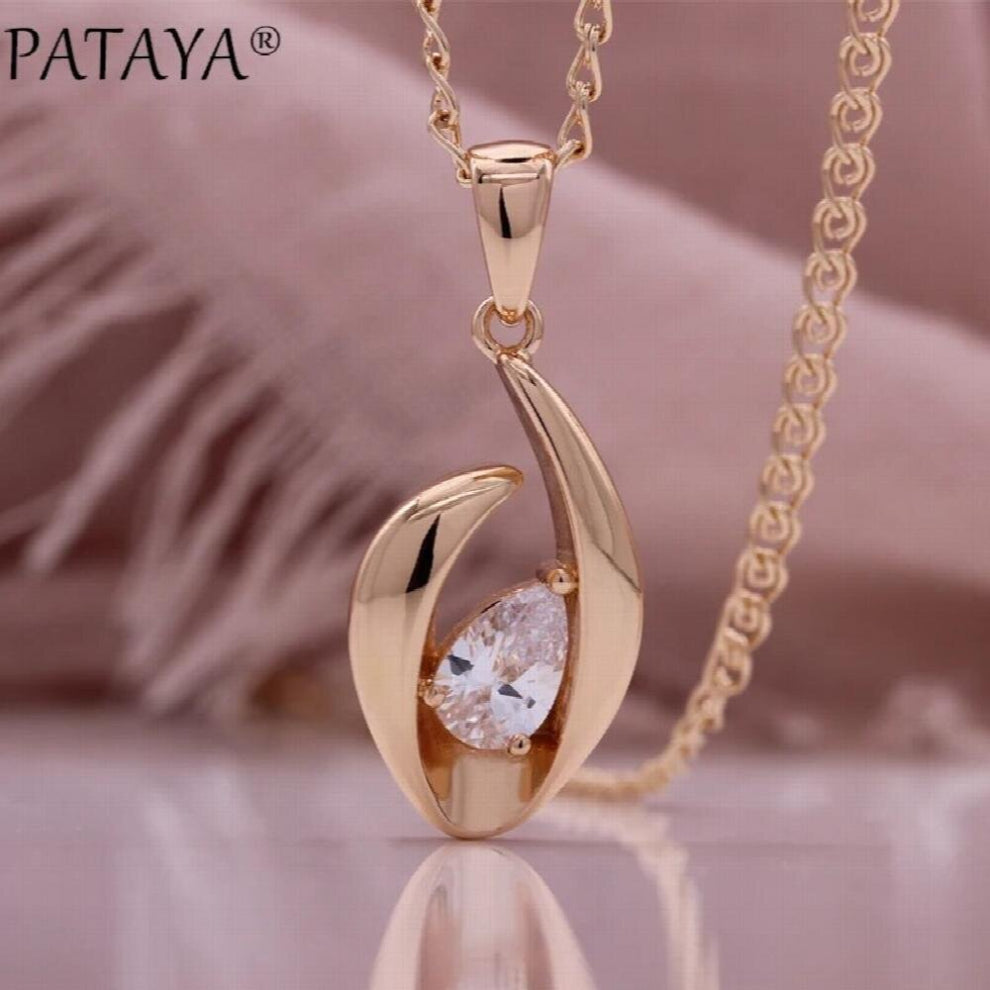 PATAYA Glossy Pendant Necklace 585 Rose For Women Gift Jewelry Simplicity Natural Zircon Necklaces