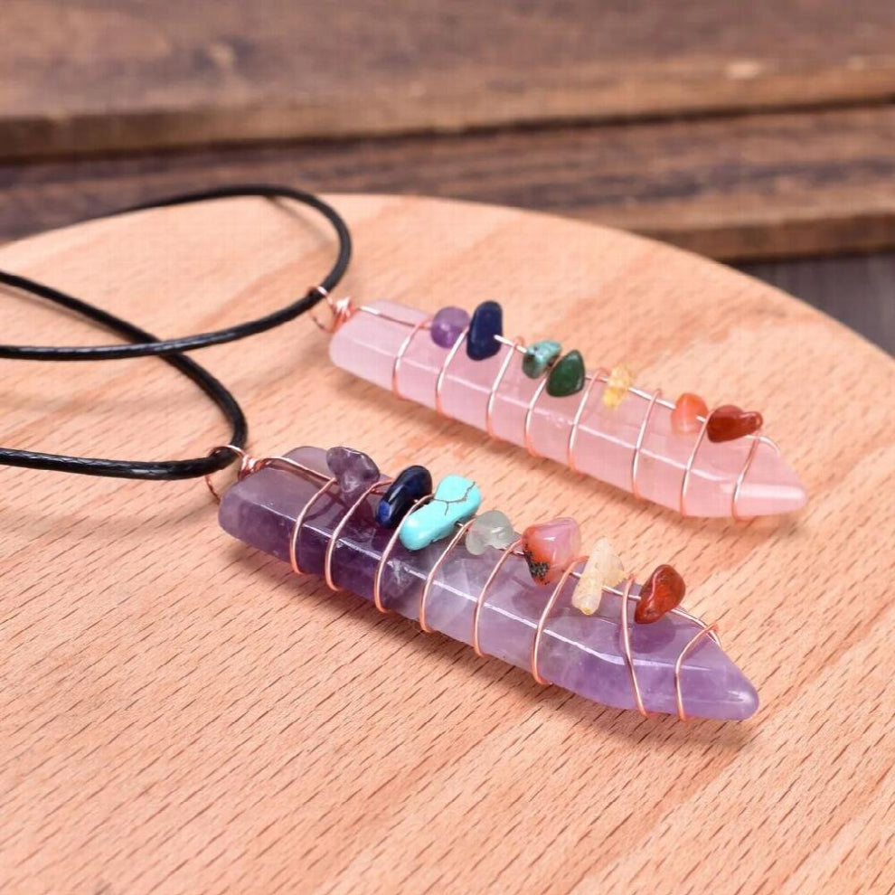 Natural Stones 7 Chakra Arrow Pendant Chokers Wax Rope Necklace Minimalist Women Spiritual Layered Jewelry