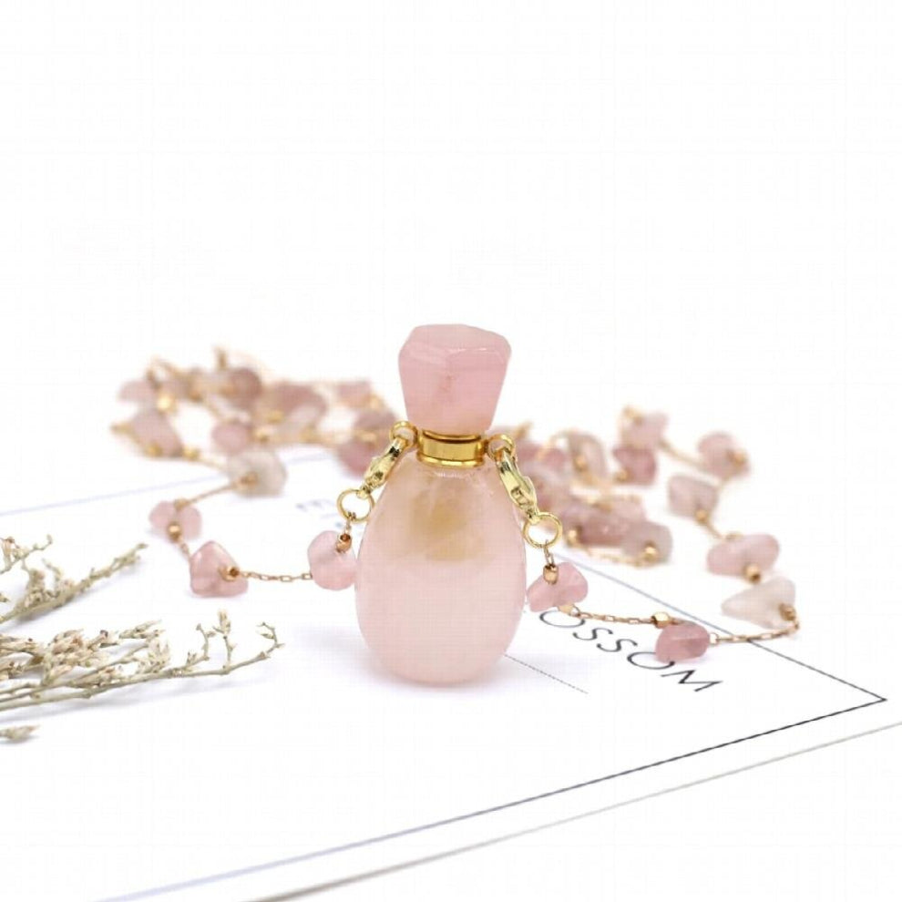 Natural Crystal Stone Perfume Bottle Pendant Necklace Shape Rose Quartz Stone Chip Stone Beaded Chain Jewelry Gift