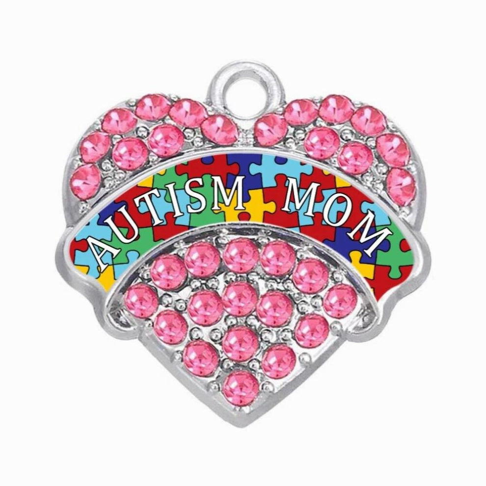 Mothers Gift Accessory Crystal Puzzle Piece Autism Mom Pave Names Heart Charm Pendants Awareness Jewelry For Mum