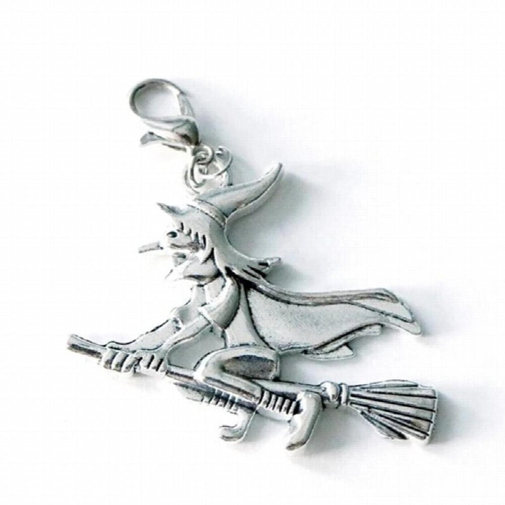 2X Large Witch on Broom Charm Zipper Pull Charm Witch clip on charm