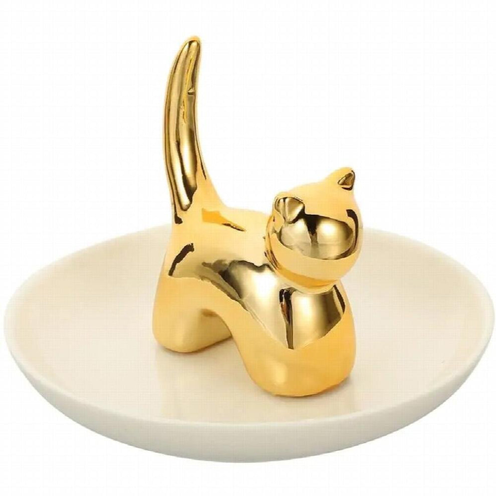 Cat Ring Holder Ceramic Jewelry Holder Women Cat Desktop Jewelry Storage Plate
