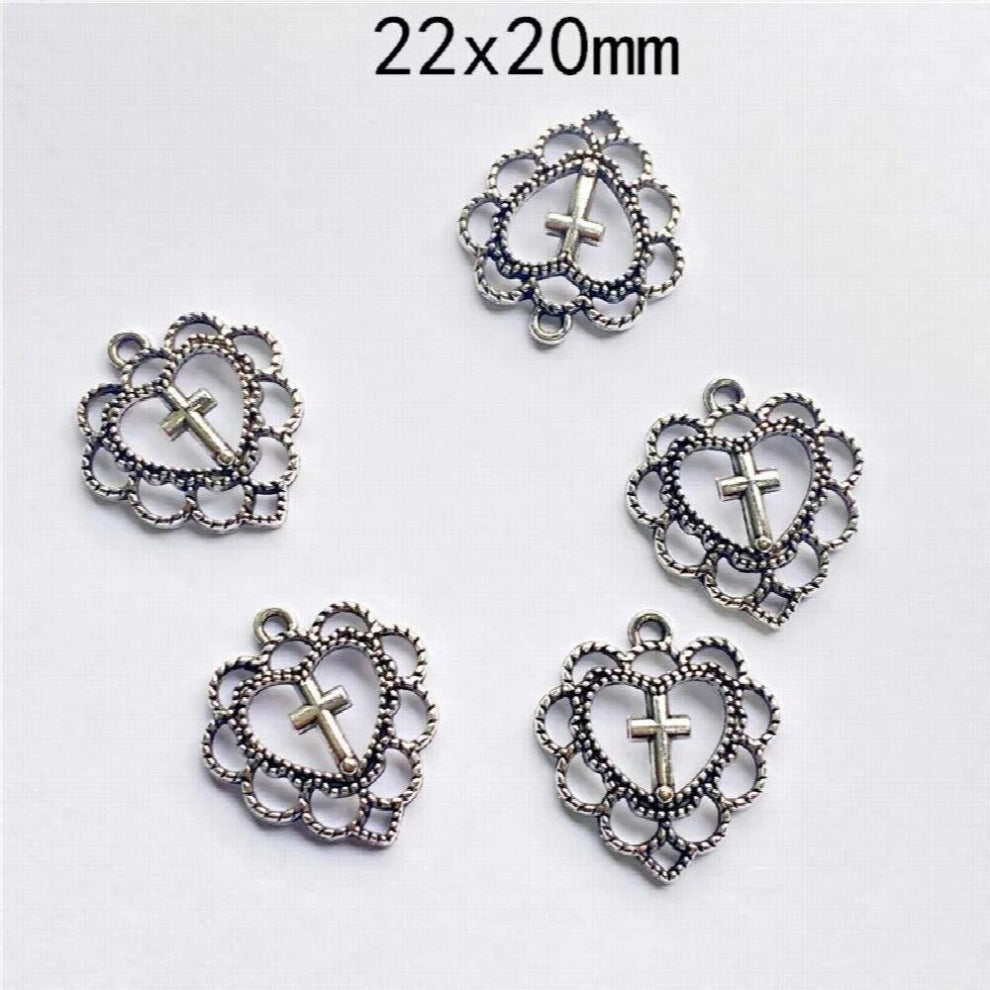 10pcs 22x20mm Charm Hollow Out Heart Cross Pendants Jewelry Making DIY WomenNecklace Bracelet Craft Accessories