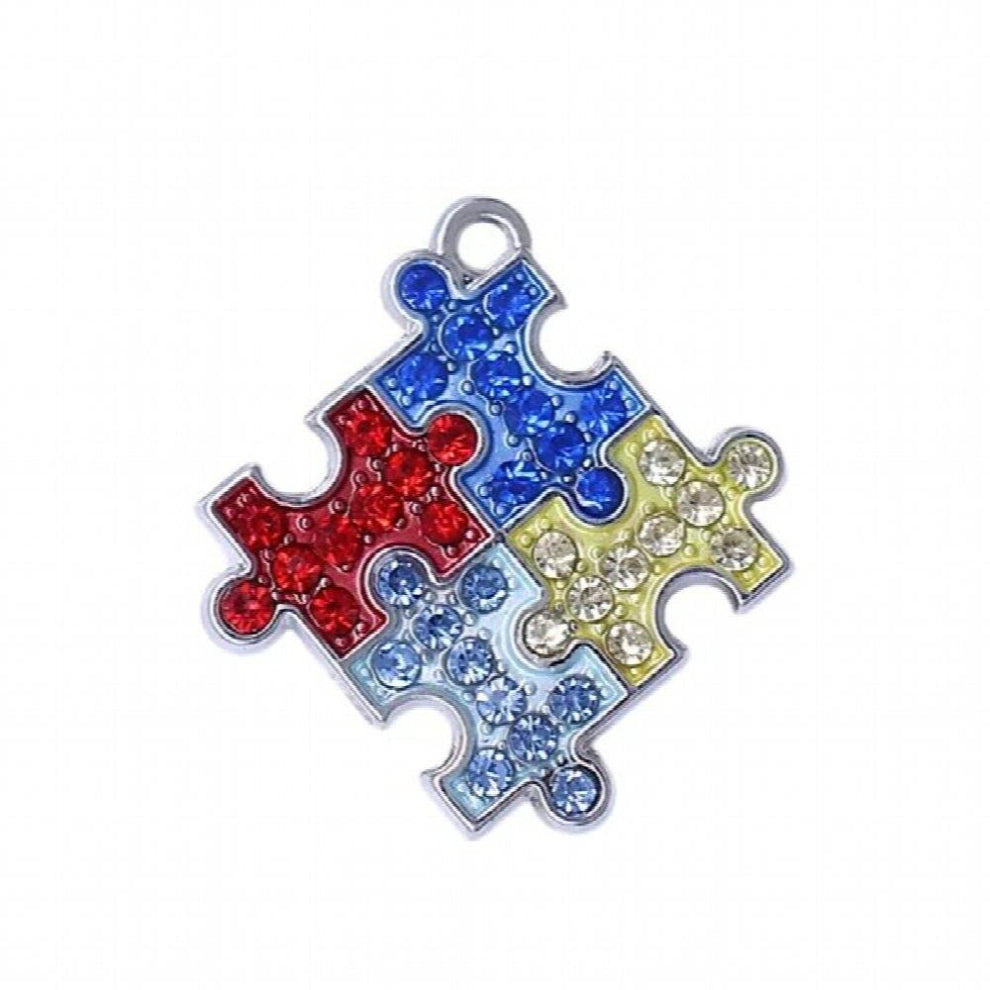 Autism puzzle combination metal pendant mosaic colorful rhinestone crystal enamel charm charm of patients with jewelry