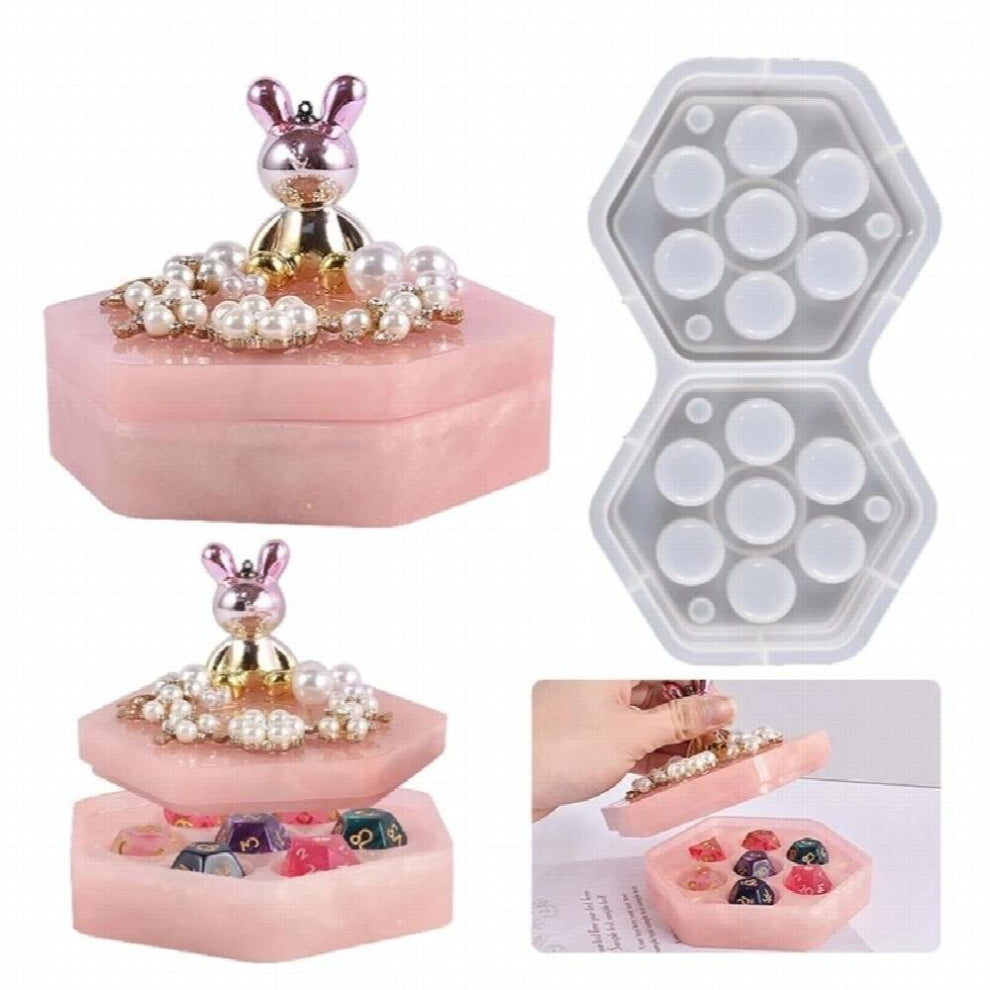 DIY Hexagonal Jewelry Storage Box Crystal Epoxy Resin Mold Board Game Dice Seven-piece Storage Case Dice Holder Silicone Mold