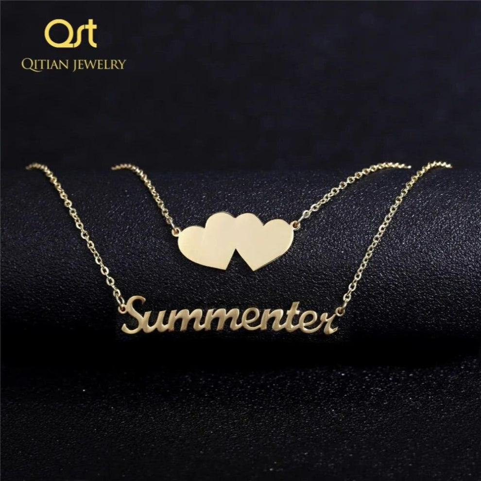 Personalized Double Layered Name Necklaces&Pendants Double Heart Stainless Steel necklace For Women charm Jewelry Gift