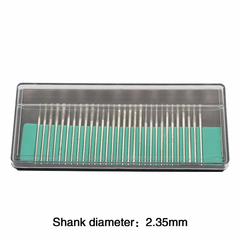 30Pcs 2.35MM Shank Diamond Burr Bits Drill Kit for Rotary Tool Metal Woodworking Router Grinding Engraving Carving Drills