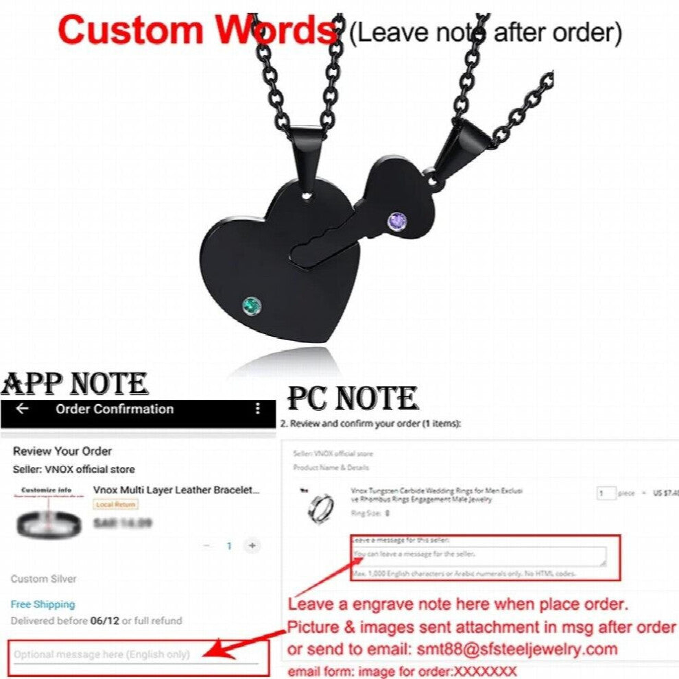 Personalize His and Her Names Key Heart Puzzle Couple Paired Necklaces Set with Birthstones