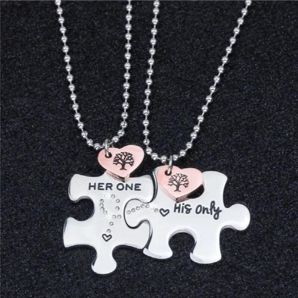 Puzzle Matching Couple Necklace Engraved? HER ONE HIS Puzzle Necklace Gift Small And Heart Pendant
