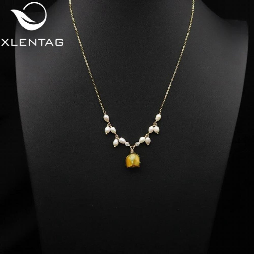 XlentAgnecklace for women silver 925 Sterling Natura pearls Korea neck chains Pendants jewelry GN0403