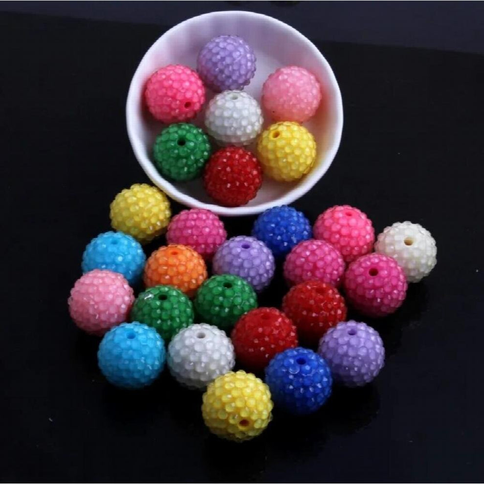 (random mix White-20mm 100pcs per bag 20mm) Chunky Resin Clear Rhinestone Ball Bubble Solid Beads for Kids Girls Jewelry Necklace Making 12mm to 20mm