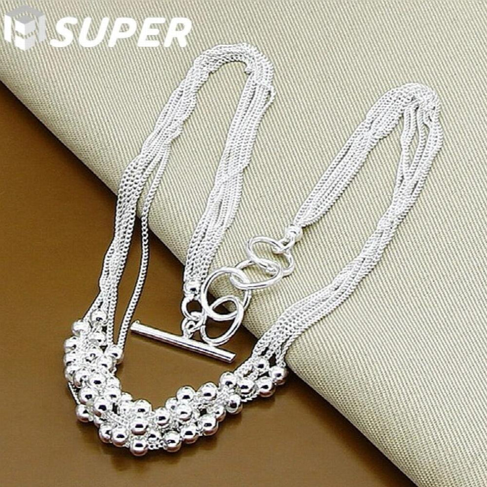 925 Sterling Silver Small Smooth Bead Ball Grapes Necklace 18 Inches Chain Woman Wedding Engagement Jewelry