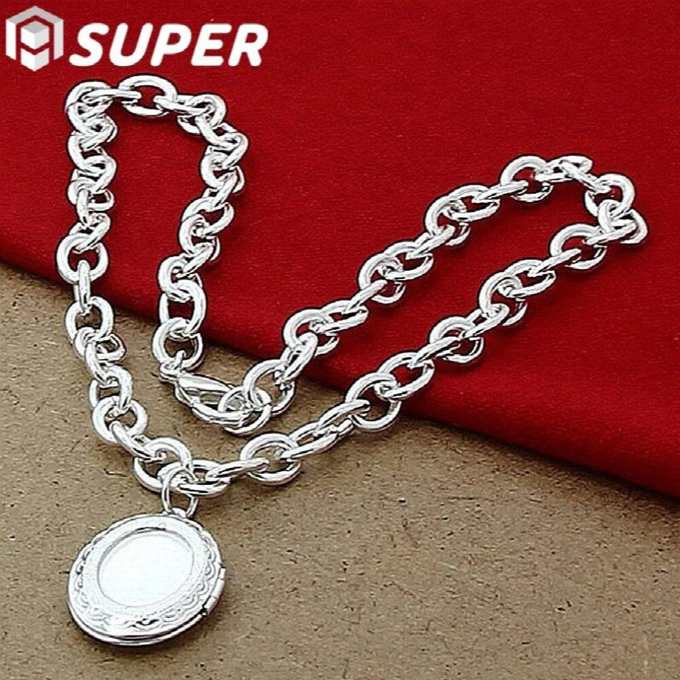 925 Sterling Silver Oval Photo Frame Pendant Necklace 18 Inch Chain For Women Wedding Engagement Jewelry