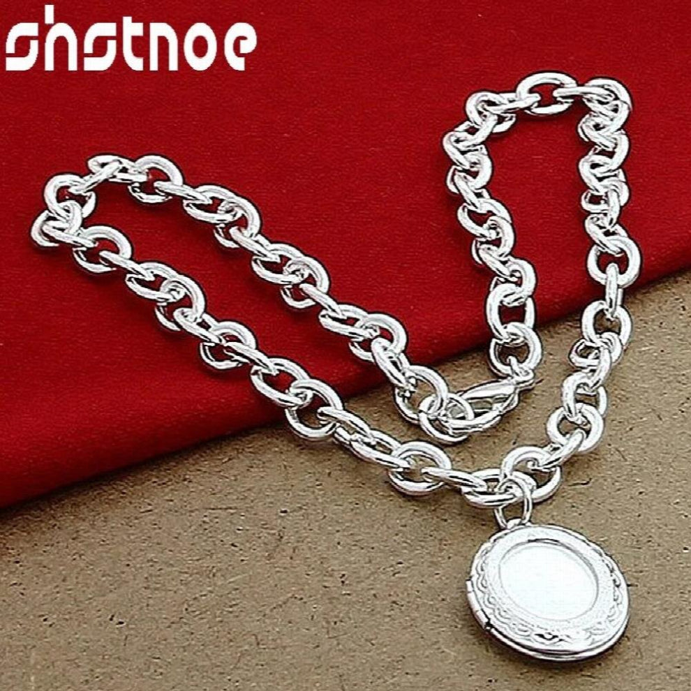 925 Sterling Silver Oval Photo Frame Pendant Necklace 18 Inch Chain For Women Man Engagement Wedding Charm Jewelry