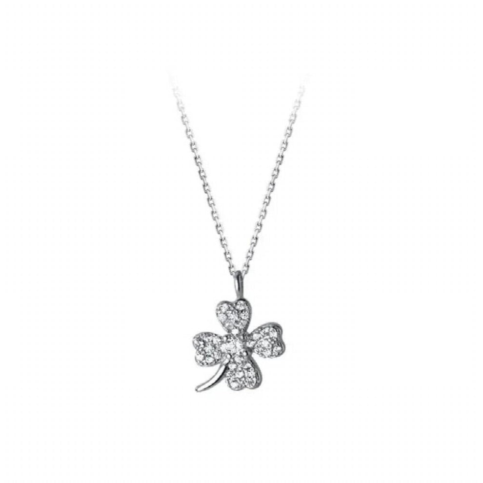 925 Sterling Silver Four-leaf Clover Luck Leaves Zircon Sweater Chokers Necklace for Women Lovely Fine Jewelry