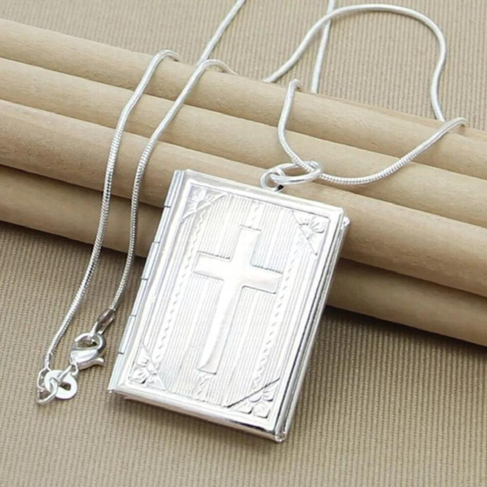 925 Sterling Silver Square Photo Frame Pendant Necklace Snake Chain For Woman Wedding Charm Jewelry