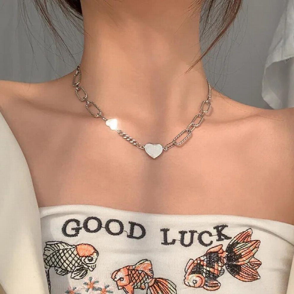 Personalized Glossy Heart Choker Necklace For Women Retro Niche Thick Clavicle Chain 925 Silver Necklace Wedding Jewelry