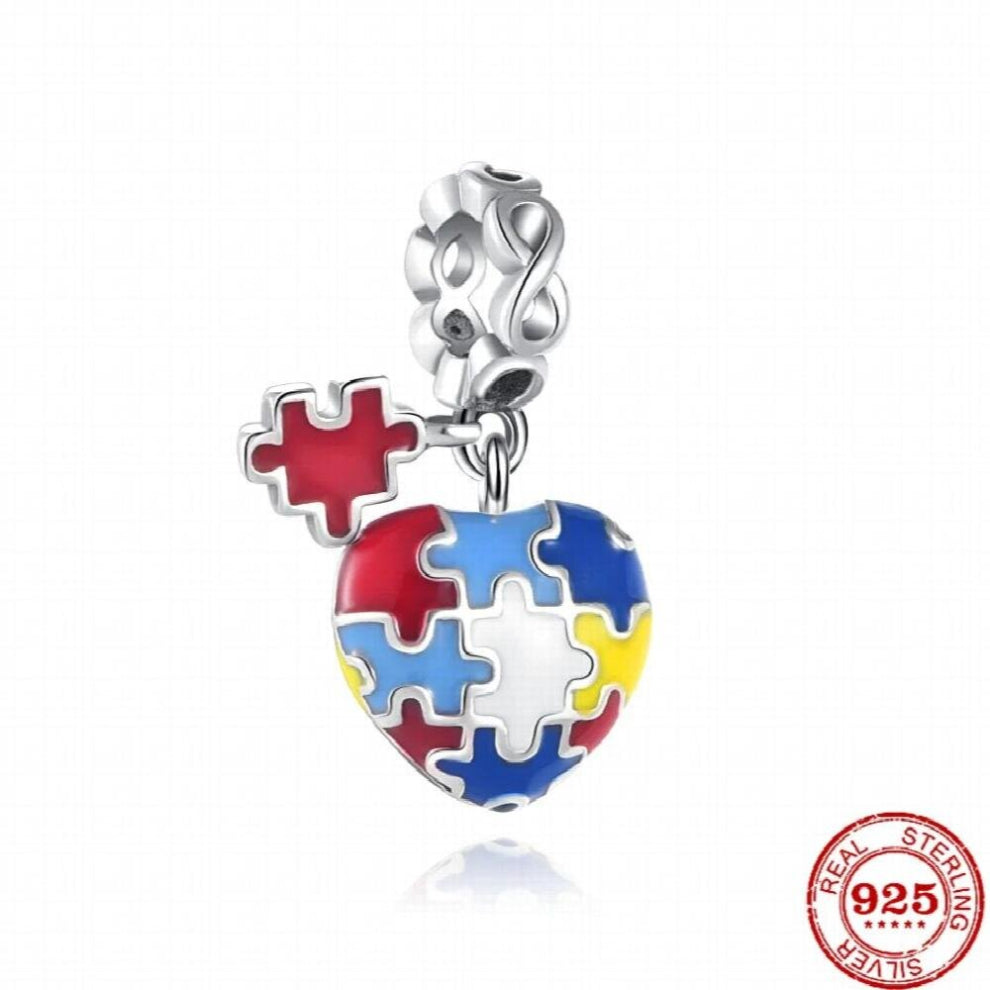 Fit pendant Bracelet 925 Sterling Silver puzzle love heart Dangle Charm Bead DIY Jewelry Making Berloque For women