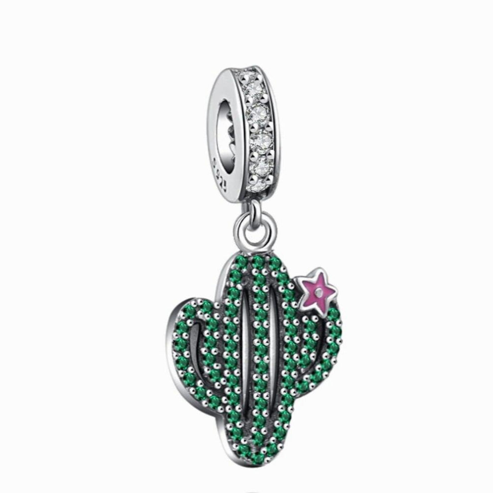 Cactus Vase Rainbow & Flower Butterfly Clip Beads fit Pendant Charms Silver 925 Bracelet DIY Women Jewelry