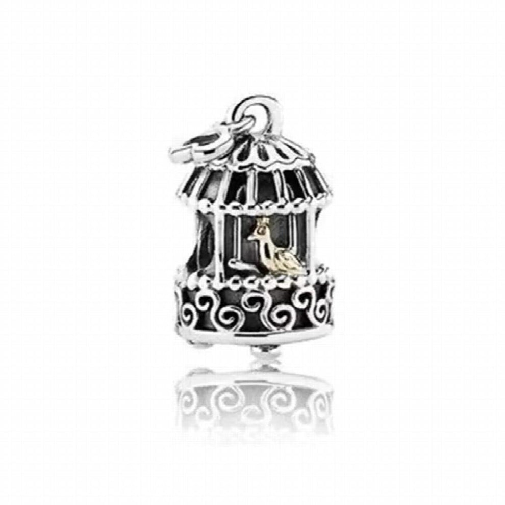 100%S 925 Sterling Silver Animal Bird Cage Ball Weird Charm Fit DIY Women Bracelet Jewelry