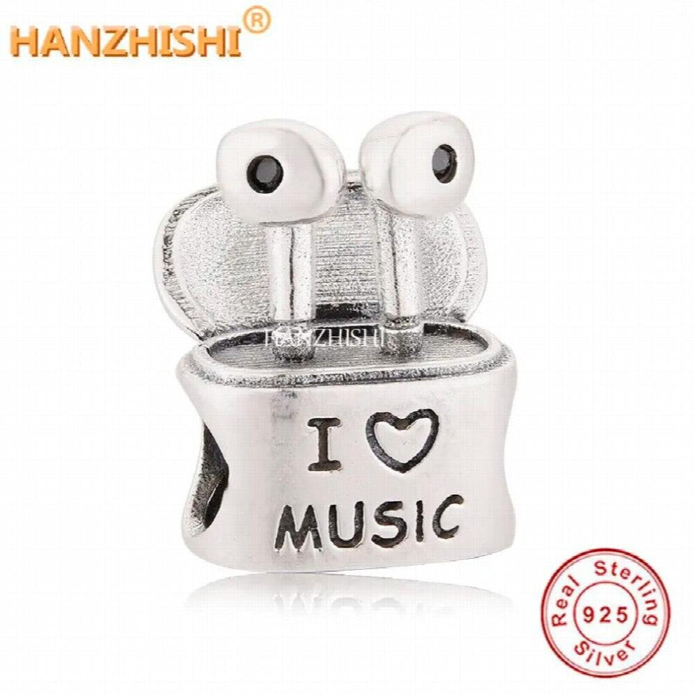 925 Sterling Silver I Like Music Wireless Headphones Beads Charms Fit Bracelet Necklace Jewelry Berloque