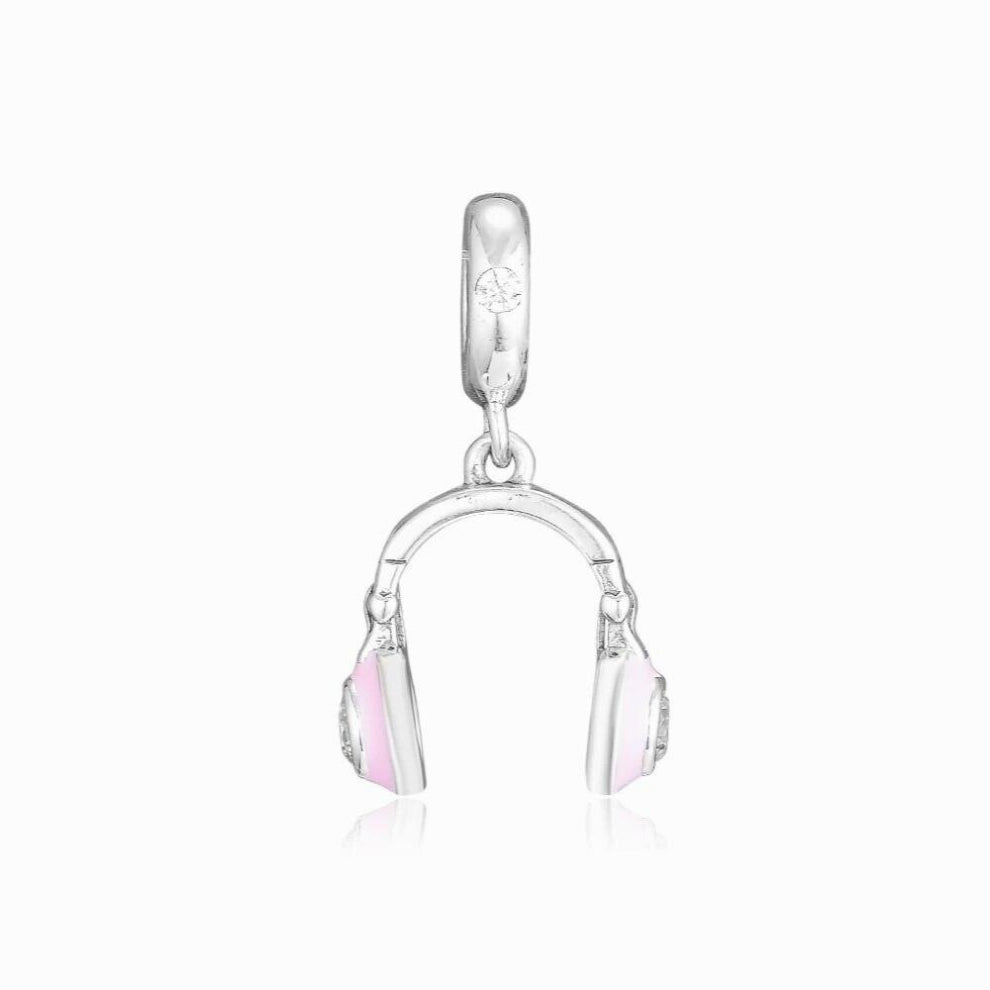 925 Sterling Silver Pink Headphones Hanging Charm Fits Europe Bracelet Beads for DIY Making Women Jewelry kralen