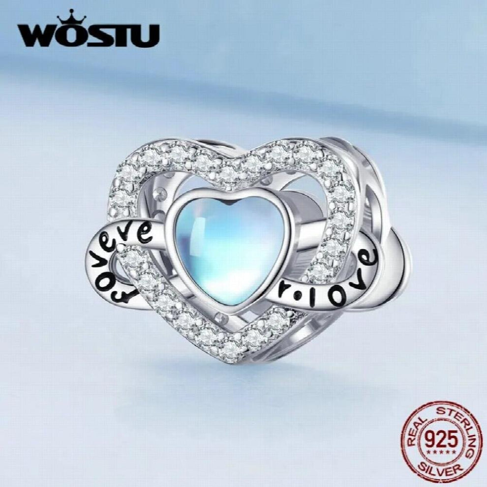 925 Sterling Silver Heart&Infinite Symbol Bead with Moonstone Charms for Women Fit Bracelet&Necklace Jewelry Gift