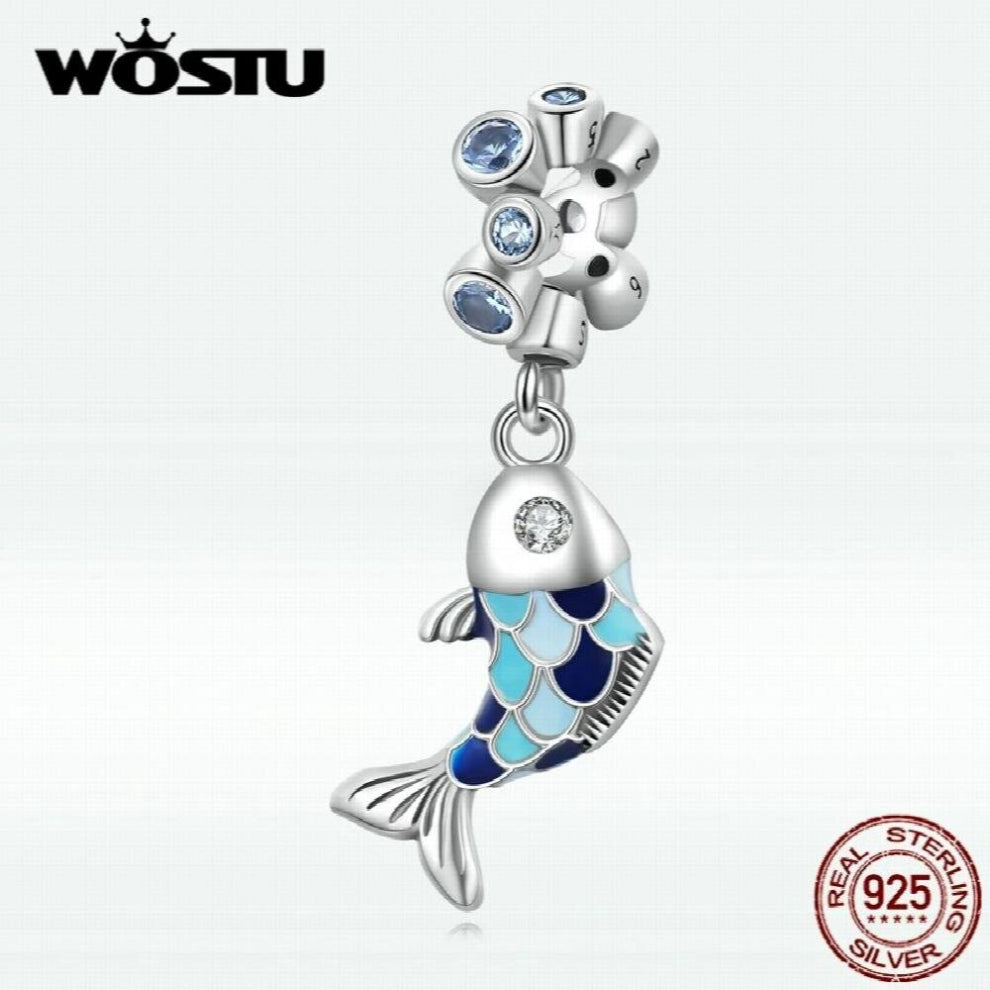 925 Sterling Silver Lovely Rainbow Bubble fish Charm Beads Fit For DIY Necklace Bracelet Jewelry Gift For Women SCC2049