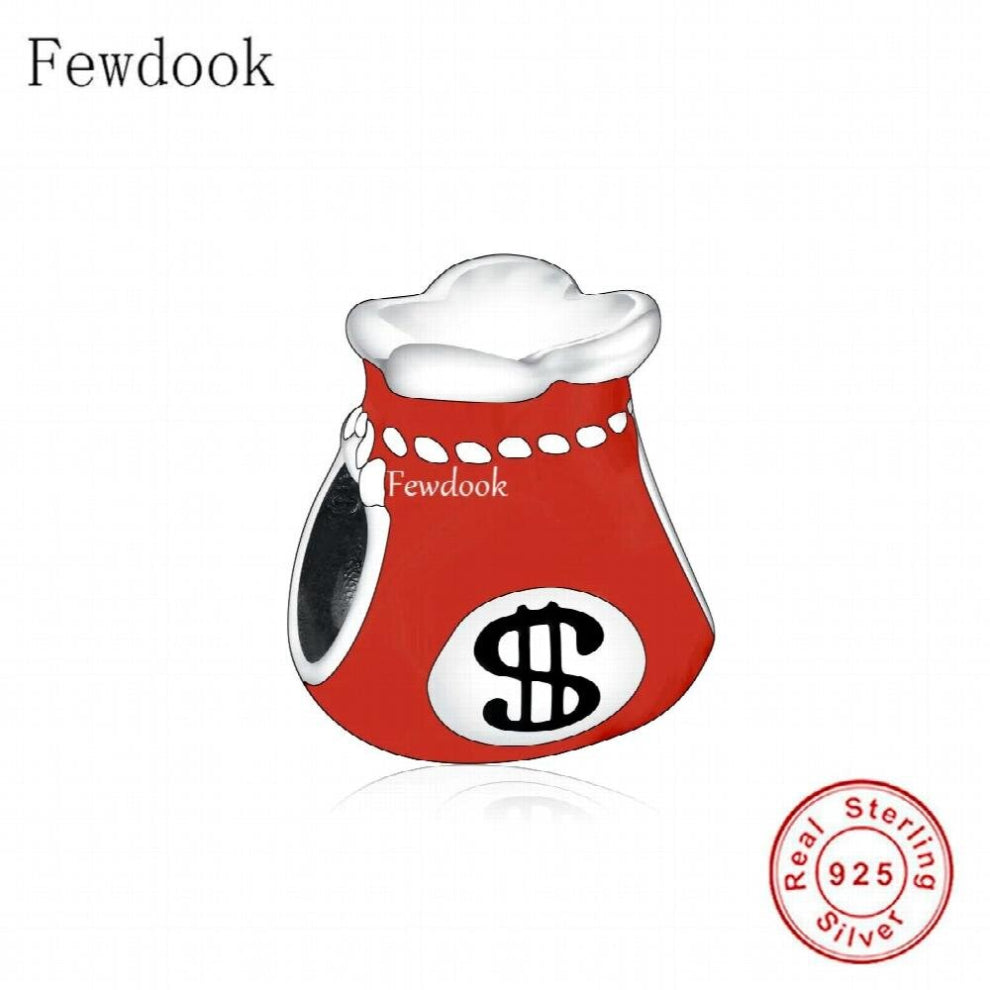 Fit Charm Bracelet 925 Sterling Silver Good Luck Red Enamel Dollar Money Purses Bead For Making Women Berloque
