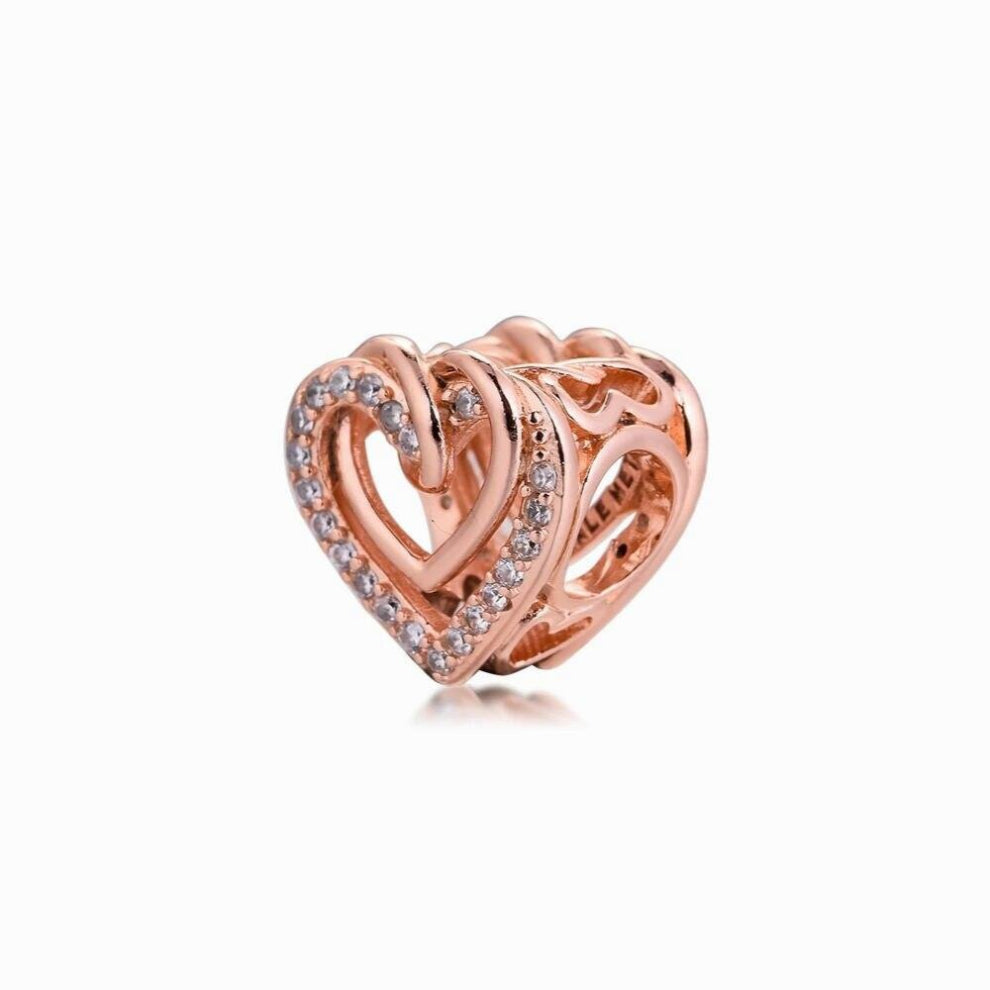 Sparkling Entwined Hearts Charm Rose Jewelry Fits Charm Bracelet & Necklace Woman DIY Bead