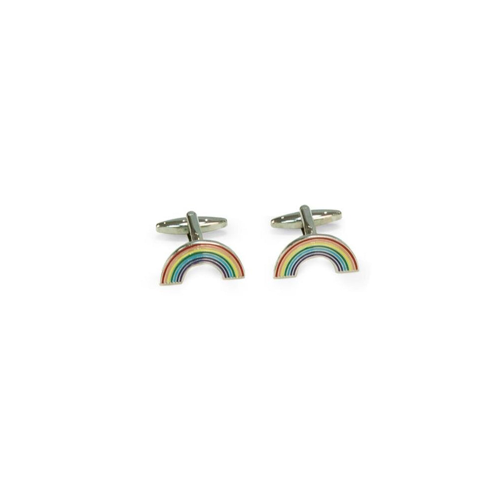 International  Rhodium Plated Rainbow Cufflinks - Multi Color