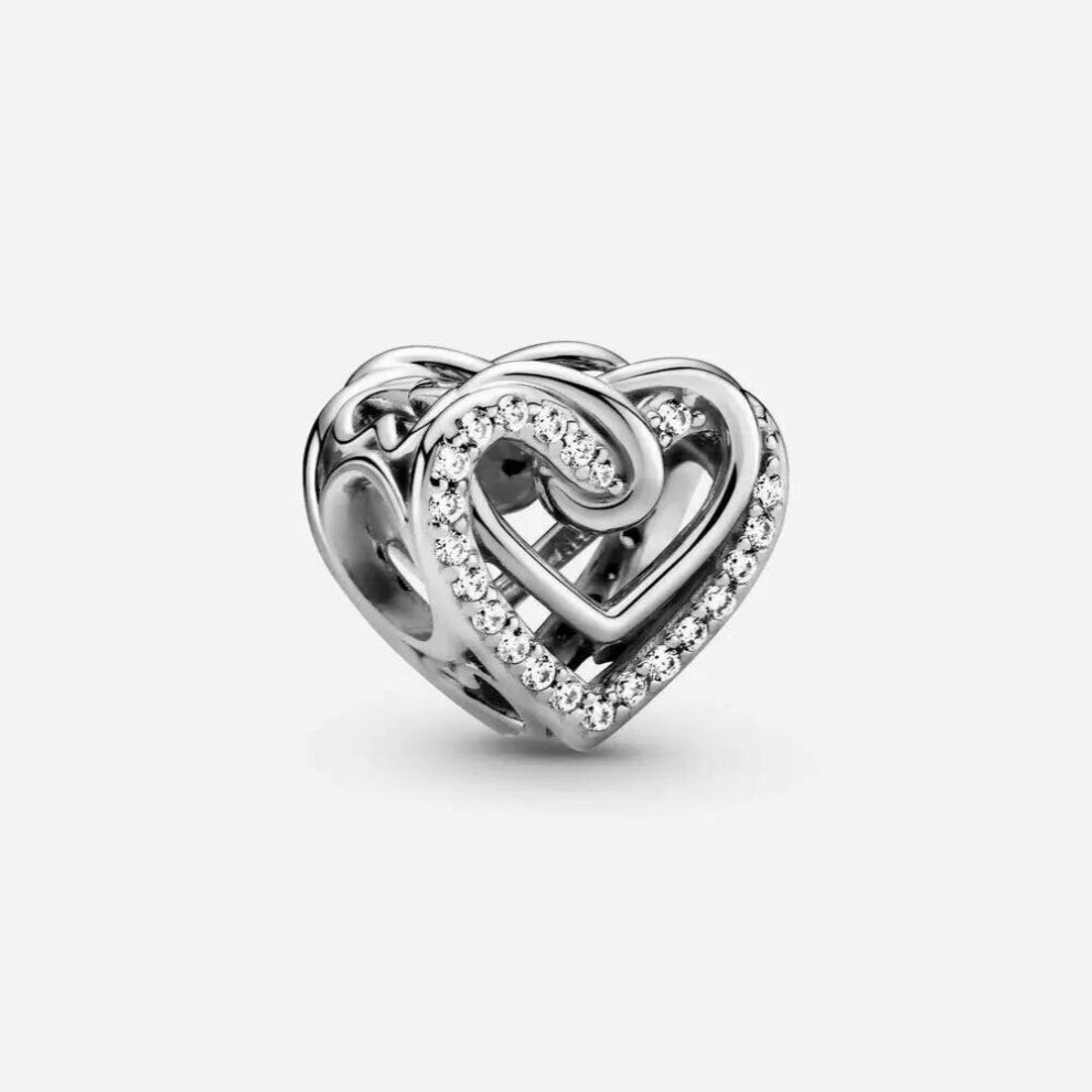 Sparkling Entwined Hearts Charms Fits Europe Bracelet 925 Sterling Silver Beads DIY Jewelry Making