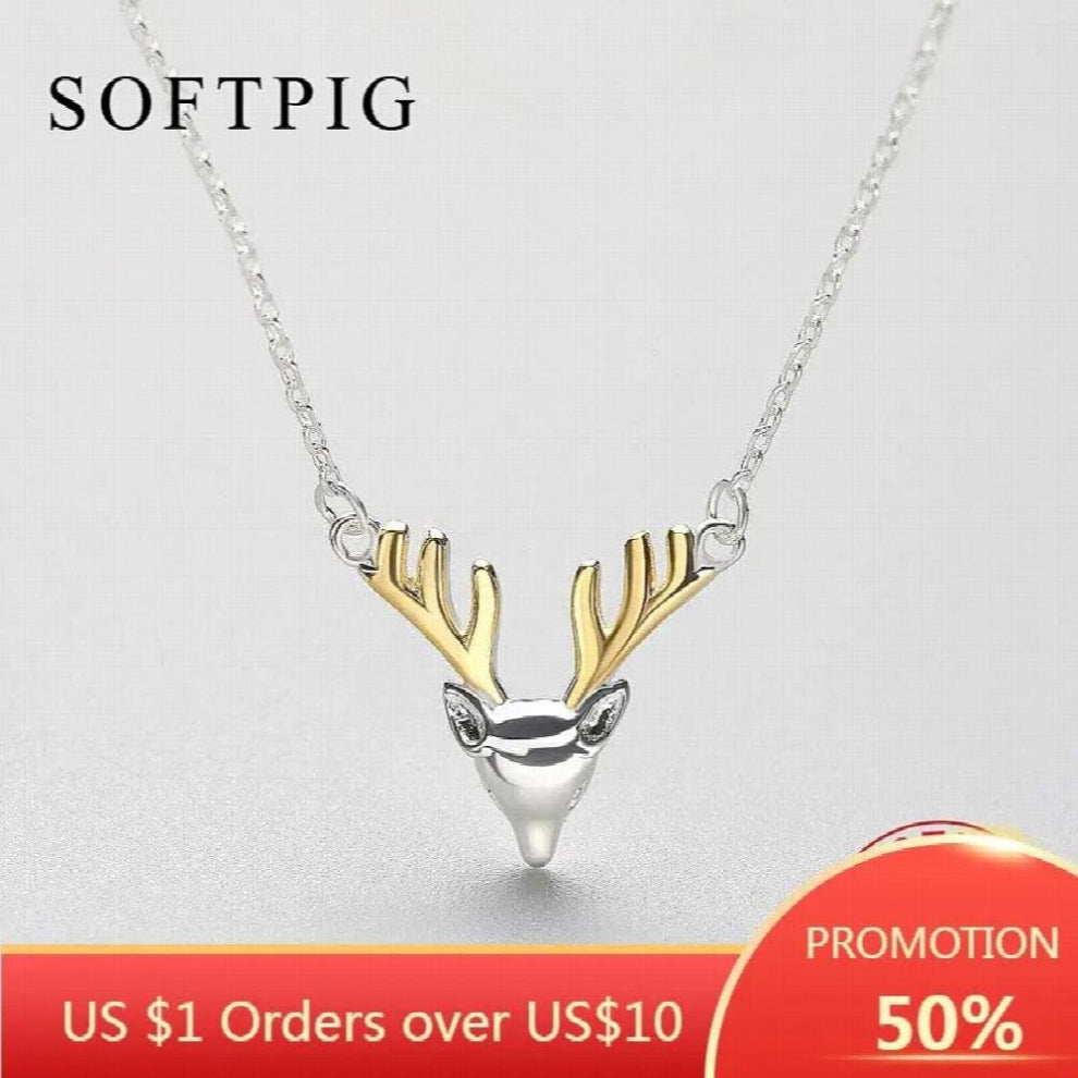 Glossy Deer Pendant Necklace for Women Party 925 Sterling Silver Bijoux Jewelry Accessories Summer