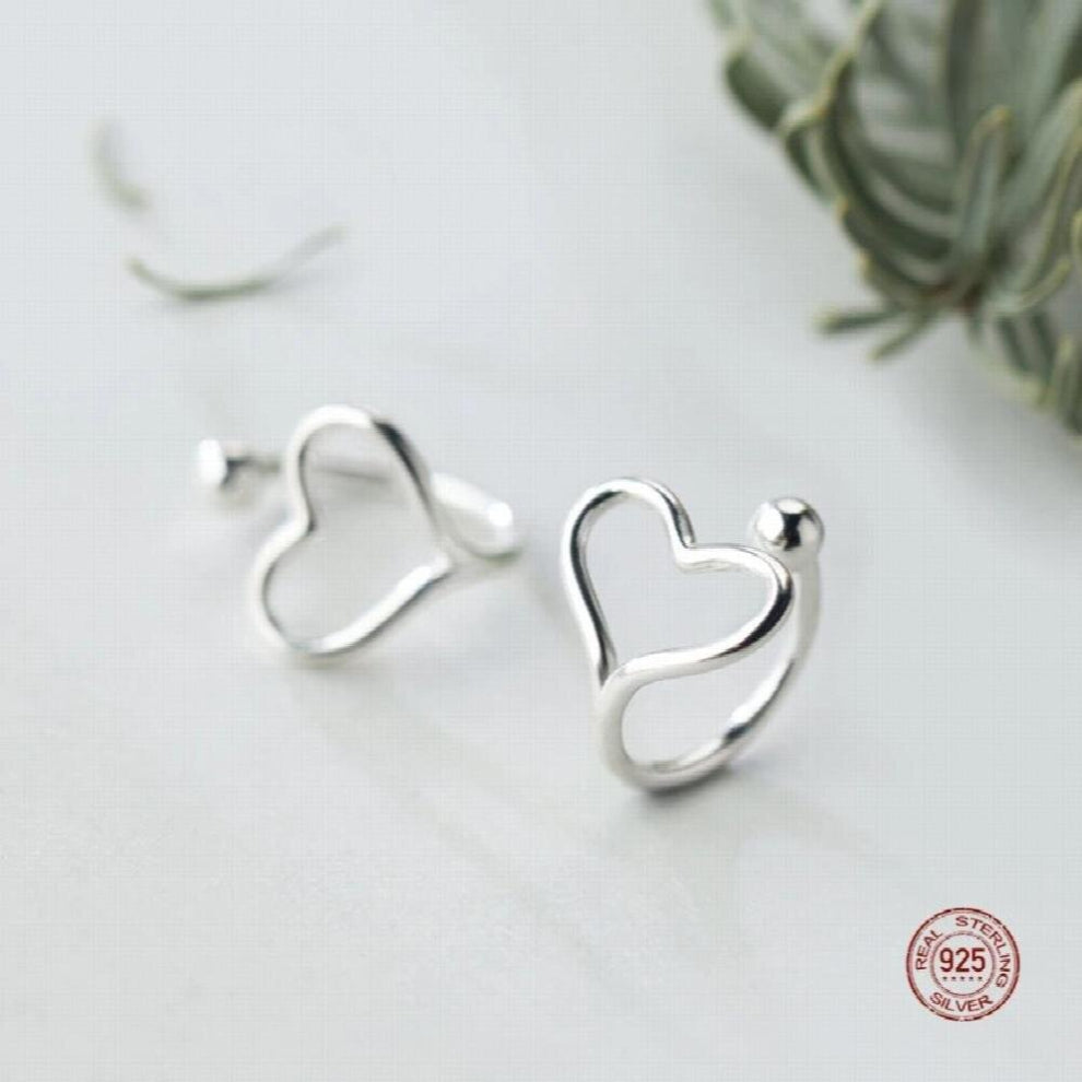 Real 925 Sterling Silver 100% Ear Cuffs Heart Shape Ear Clips For Women Jewellery Earrings Girls Birthday Party