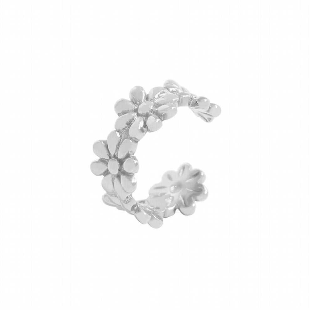 F.I.N.S 1PC Pure S925 Sterling Silver Small Flower Ear Clip Single Piece Daisy Catilage Ear Cuffs for Women No Ear Holes