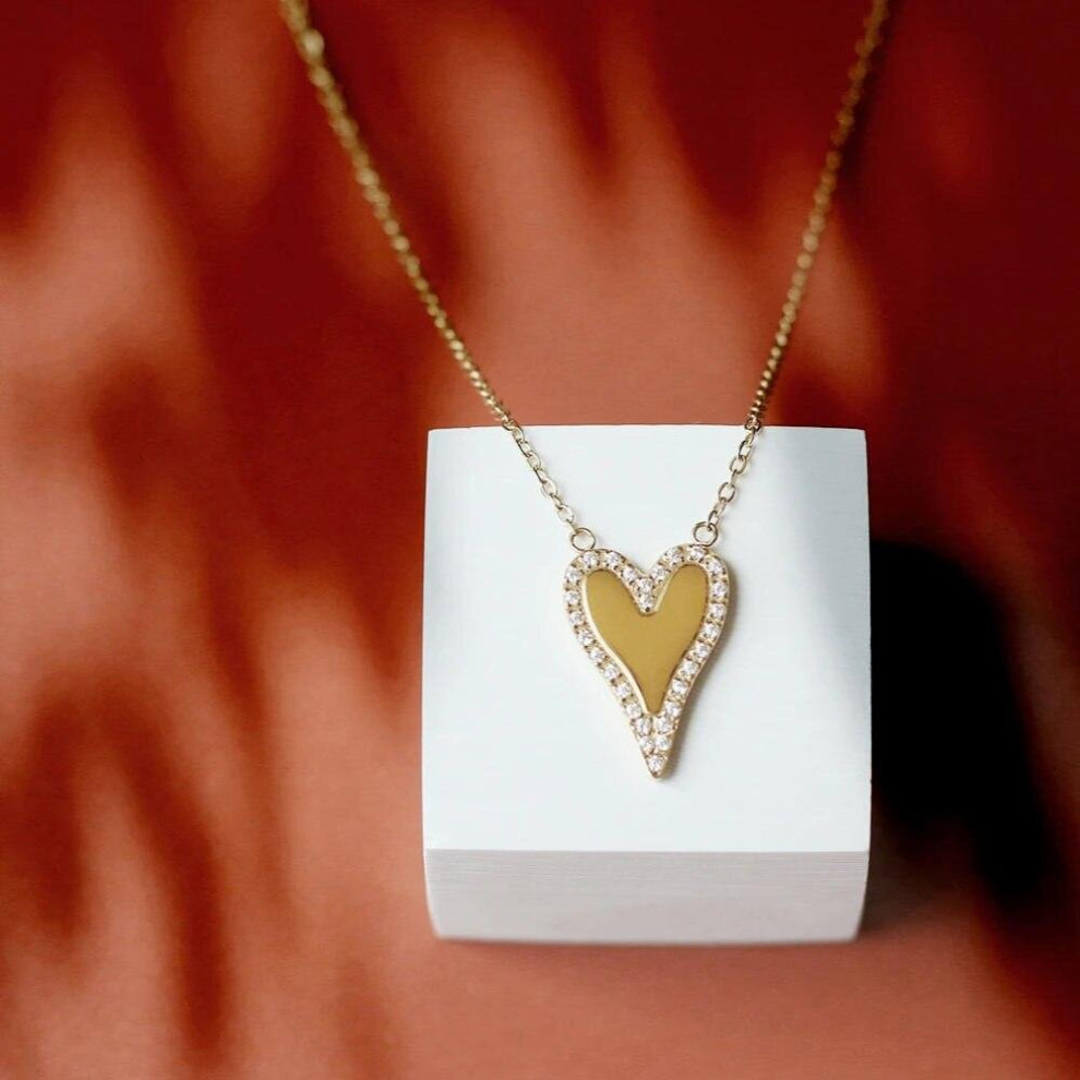 18K Micro Pave CZ Love Glossy Clavicle Chain Necklace Pendant Light Heart Collar Necklace Jewelry