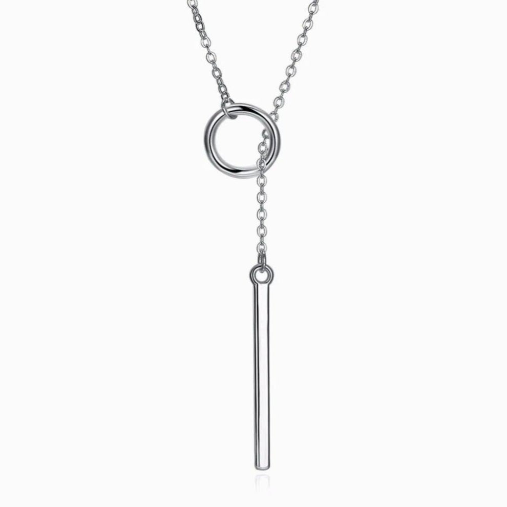 Vintage 925 Sterling Silver Fine Jewelry Circle Strip Long Chain Pendants&Necklaces sterling-silver Bar Choker Necklace