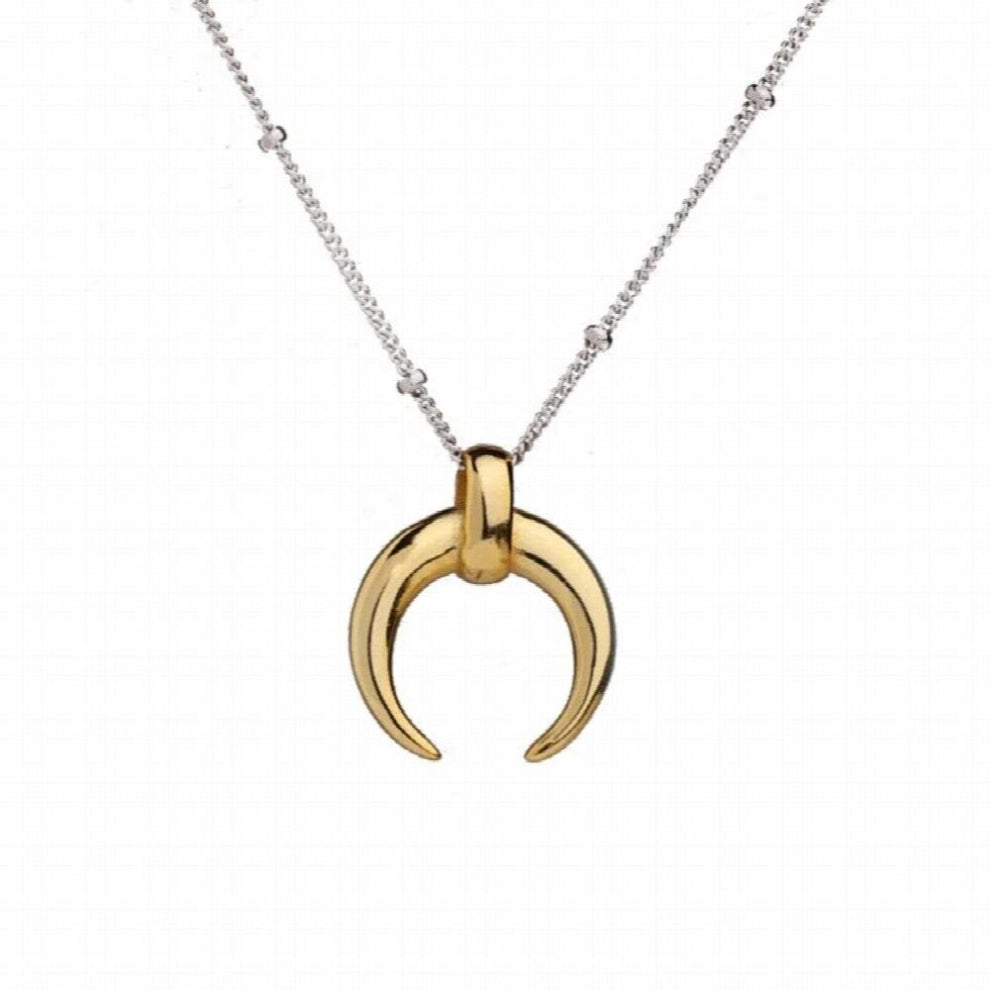 18K Plated Crescent Moon Glossy Pendant Sweater Chain Mens and Womens Wild Horn Necklace Hip-Hop Jewelry