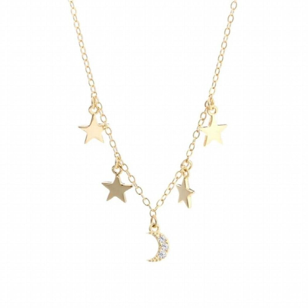 Women Jewelry Minimalist Zircon Moon Star Pendant Necklace 925 Sterling Silver For Women Chokers