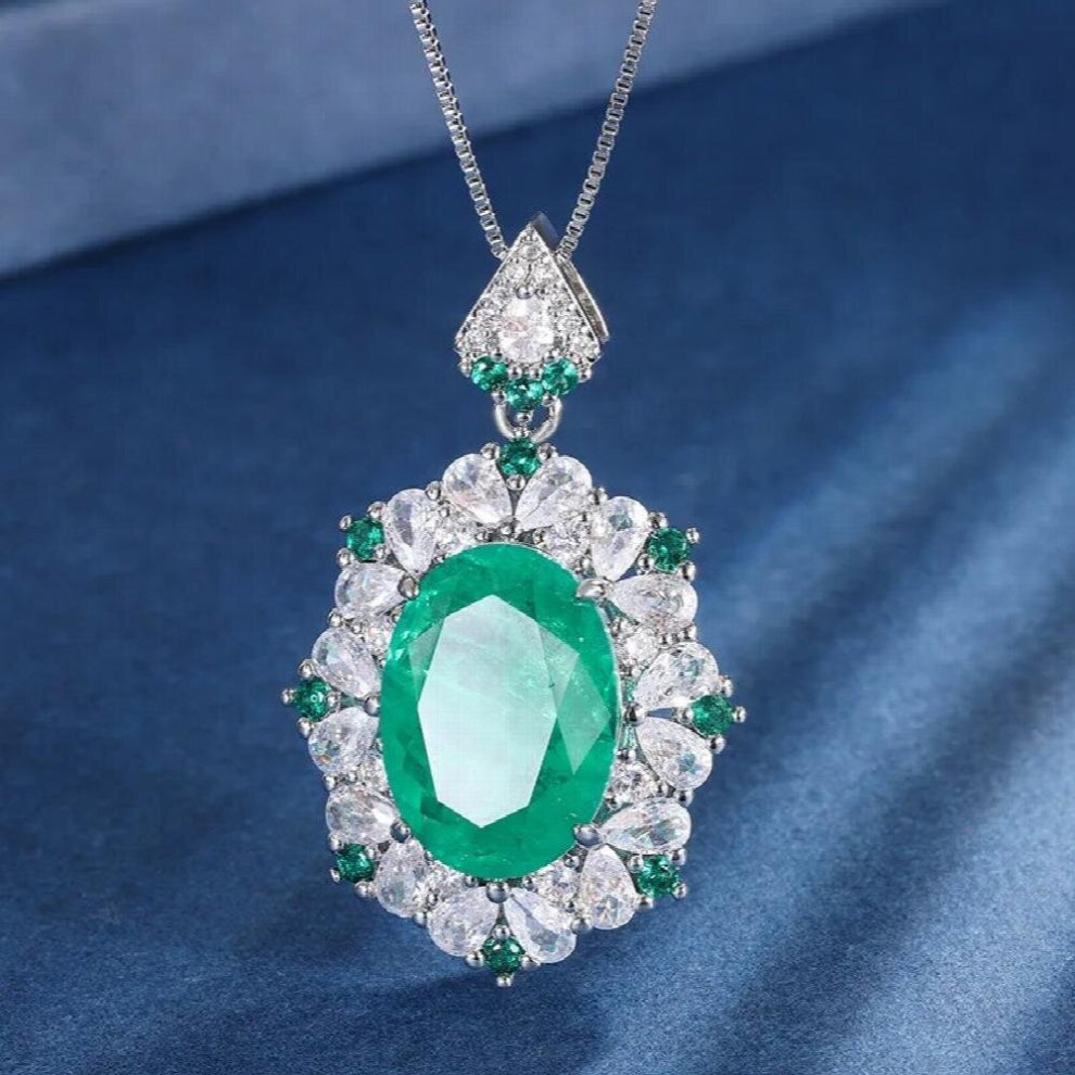 13*18mm Brazil Paraiba Turmalin Pendant Necklace with Box Chain Women Silver Sweater Chokers Vintage Jewelry