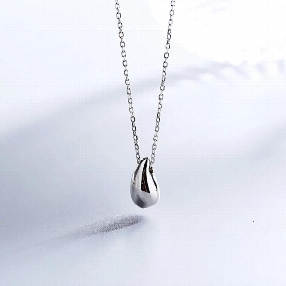 925 Sterling Silver Water Drop Necklace Glossy Minimalist Pendant Necklace for Women Fashionable Jewelry Lady