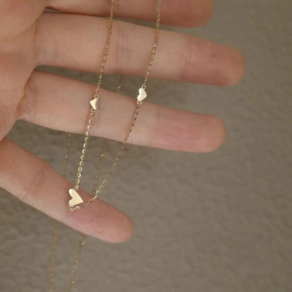 925 Sterling Silver Three Heart Choker Necklace for Women Glossy Clavicle Necklace Friendship Jewelry Gift