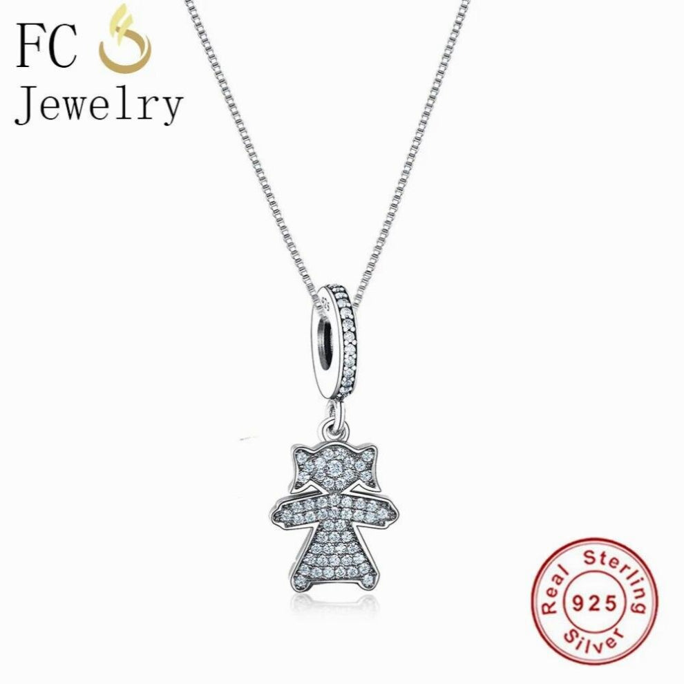 Jewelry 925 Sterling Silver Family Girl Child Pave Zirconia Necklaces Pendants Link Chain European Women Chokers Trinket Gift
