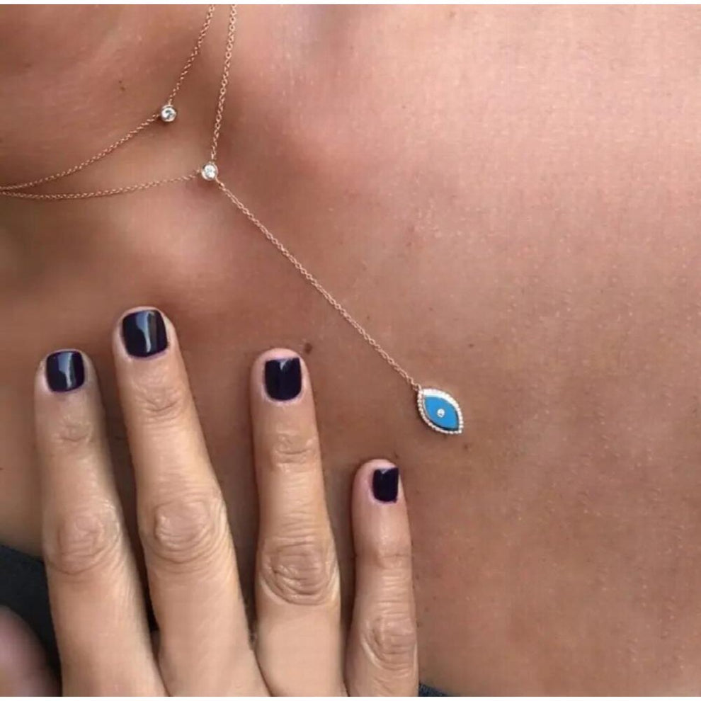 925 silver Chokers Necklaces Layer Crystal Eye Pendant Necklace Statement double chain y necklace Jewelry for Women