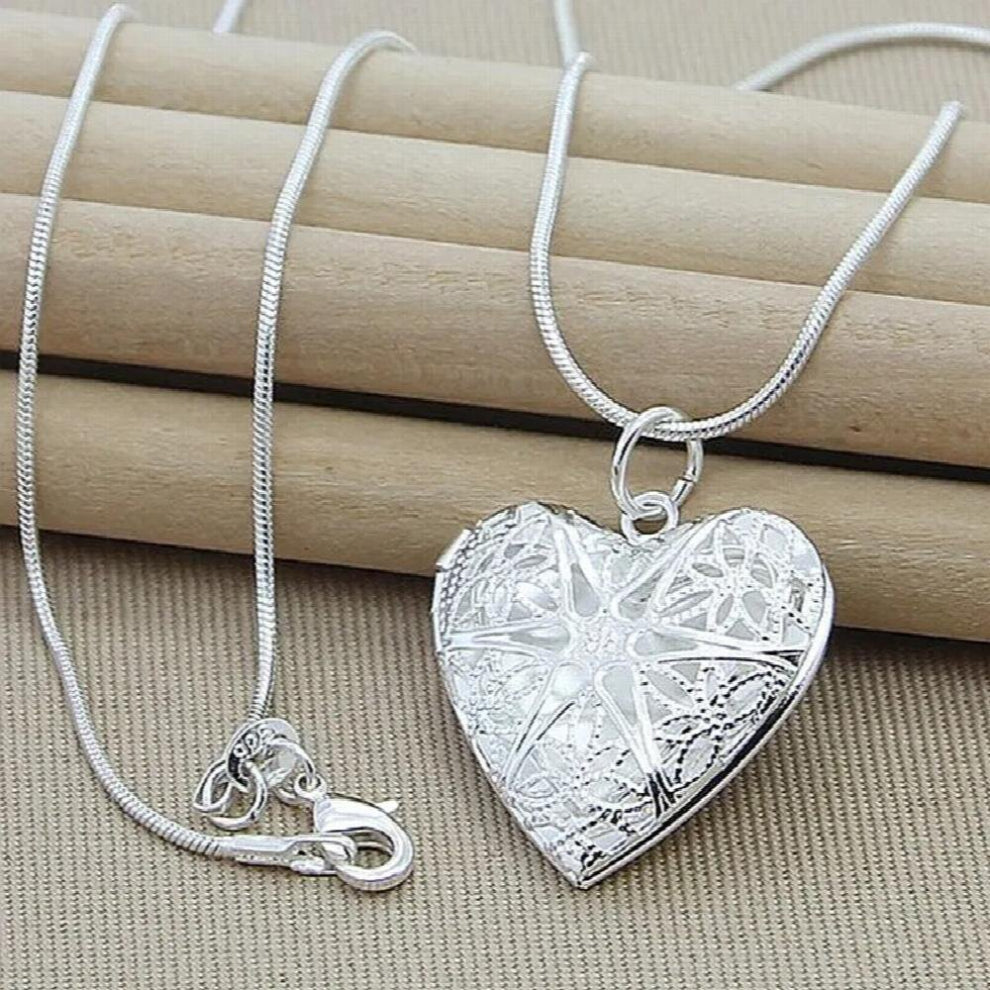 925 Sterling Silver Photo Frame Pendant Necklace 18-20-22-24 Inch Snake Chain For Woman Charm Wedding Jewelry