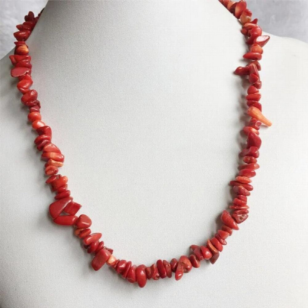 Chip Nugget Shape Red Coral Necklace Gemstone Vintage Natural Jewelry Noble Beaded Chain Choker Collier
