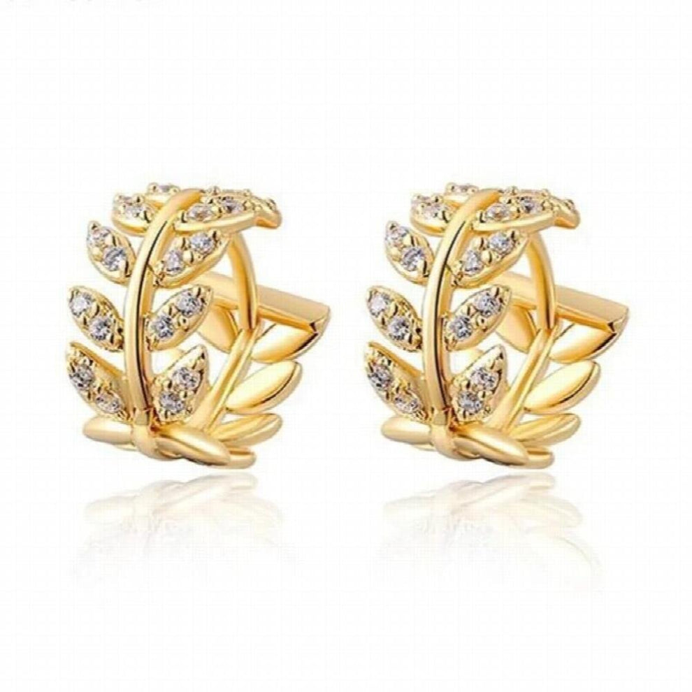 Leaves Circle Zircon Leaf Studs Earrings Jewelry Earrings for Women Wedding Engagement Anniversary Gift