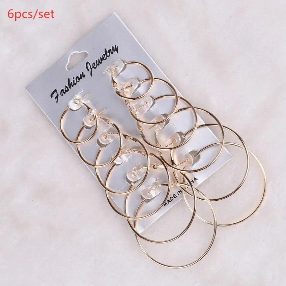 6-Pair Large Circle Hoop Earrings for Women - Silver & Gold Huggie Creole Vintage Round Hoops Set