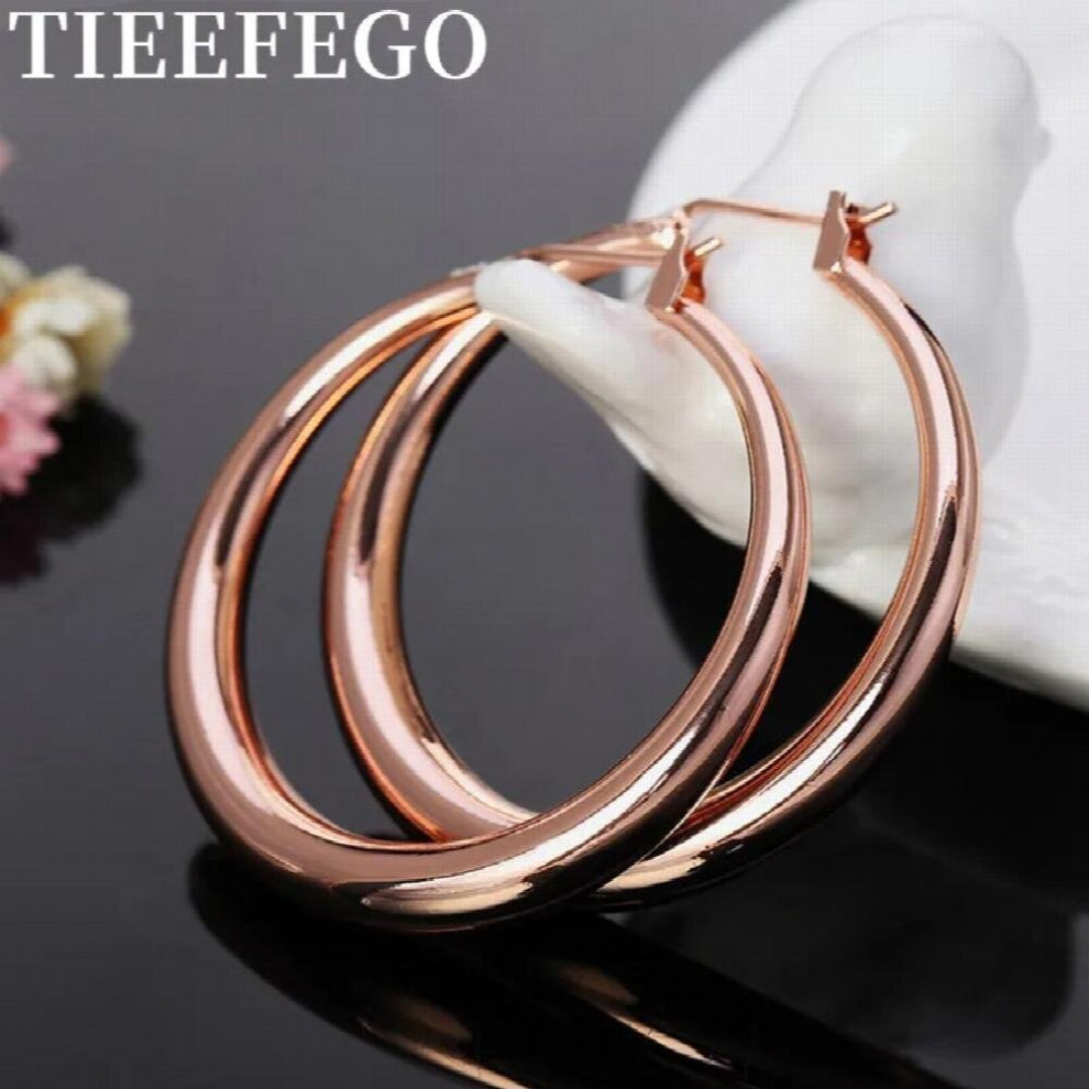 925 Sterling Silver Round Hoop Earrings - Gold or Rose Gold Glossy Finish for Women, Party & Engagement Gift