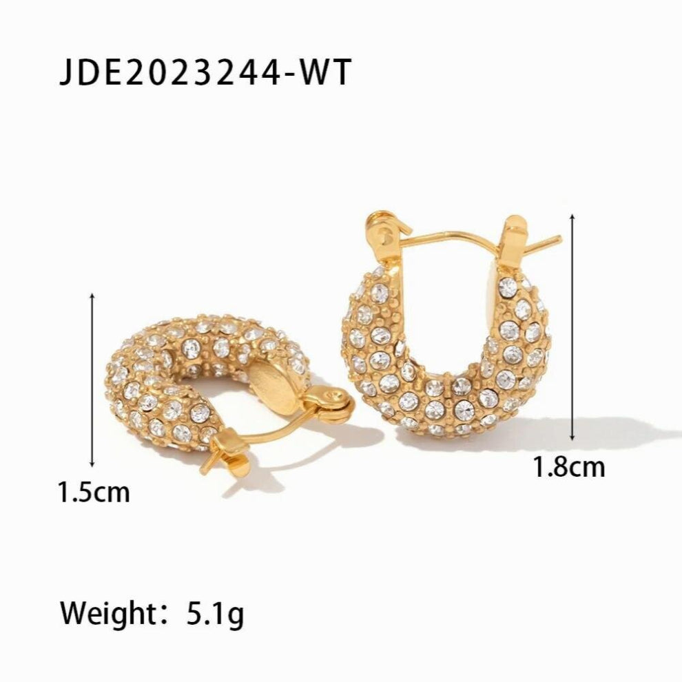 Uworld Pave Mini Martina Hoops -Gold Earring 18K PVD Plated Stainless Steel for Women Metal Texture Jewelry